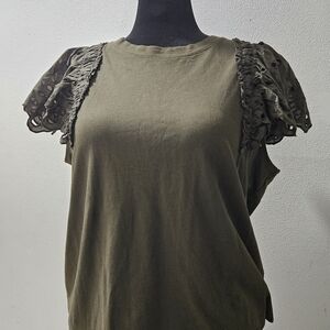 Express Green Ruched Ruffled Short Sleeve Tee